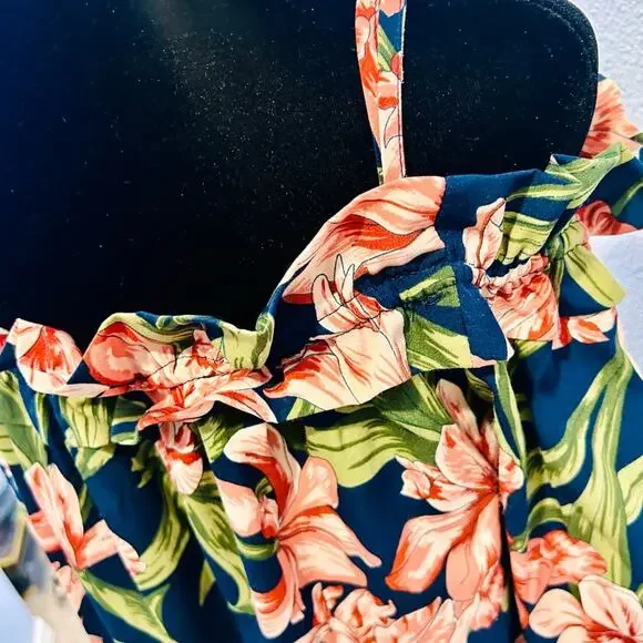 Blu Pepper Cold Shoulder Floral Dress Size M Tropical Off Shoulder Dress - Picture 10 of 17